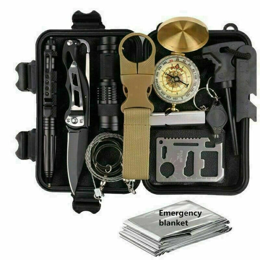 14-In-1 Outdoor Emergency Survival Kit Camping Hiking Tactical Gear Case